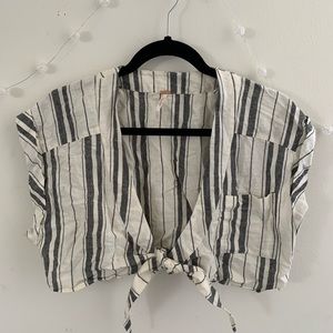 Free People Linen Tie Front Top